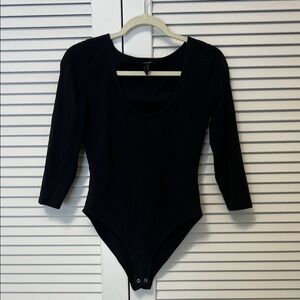 Forever 21 Black Scoop Neck Bodysuit - Long Sleeve